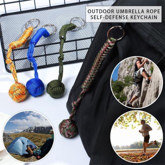 Outdoor Security Protection Black Monkey Fist Steel Ball Bearing Self Defense Lanyard Survival Key Chain(Rainbow)