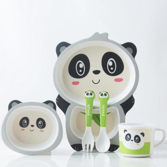 Bamboo Fiber Children Tableware Set Household Cute Cartoon Baby Food Supplement Plate Set(044 Panda)