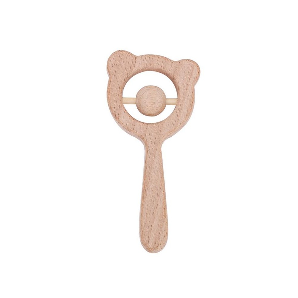 Baby Puzzle Early Education Hand Rattle Wooden Toy(Bear Single Bead)