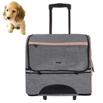 DODOPET Multi-function Outdoor Portable Two Wheels Cat Dog Pet Carrier Bag Knapsack Draw Bar Box (Grey)