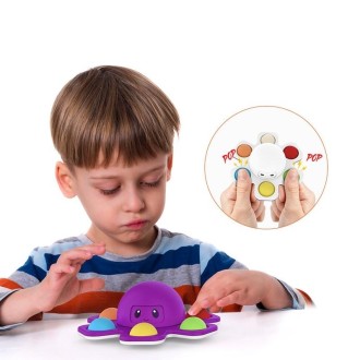 3 PCS Face-Changing Octopus Bubble Top Decompression Toy, Colour: Purple+Buttons Bead Black