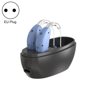 Elderly Use Can Charge Sound Amplifier Hearing Aid, Specification: EU Plug(Blue Double Machine+Black Charging Bin)