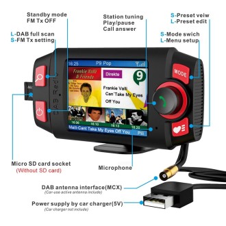 DAB-C8 Car DAB+ Digital Radio Receiver Color Screen Bluetooth Hands-free