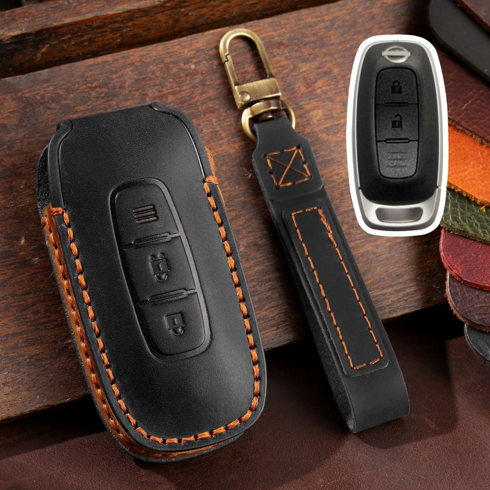 For Nissan Teana / Ariya 2-button Hallmo Car Cowhide Leather Key Protective Cover Key Case(Black)