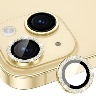 For iPhone 15 / 15 Plus ENKAY AR Anti-reflection Individual Diamond Ring Camera Lens Glass Full Film(Golden)