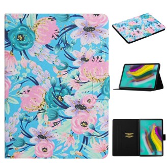 For Samsung Galaxy Tab S5e T720 Flower Pattern Horizontal Flip Leather Case with Card Slots & Holder(Pink Flower)