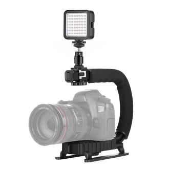 PULUZ U/C Shape Portable Handheld DV Bracket Stabilizer + LED Fill Light Kit with Cold Shoe Tripod Head for All SLR Cameras and 