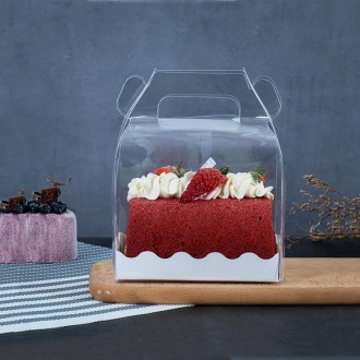 50 Pieces Portable Long Cake Roll Transparent Box Pastry Baking Packaging Box, Specification: Small Roll (13x8x10cm)