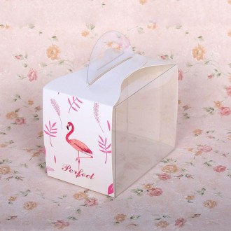 50 Pieces Set Portable Transparent Pieces Cake Box Mousse Pastry Packaging Box, Colour: Small White Flamingos (Without Tray)