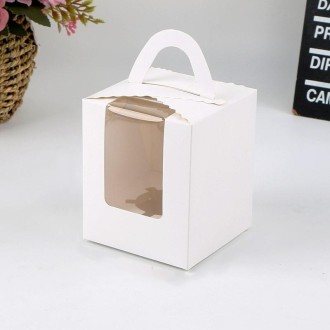 30 PCS Transparent Window 1 Piece Cardboard Portable Cup Cake Box Mousse Pastry Box White