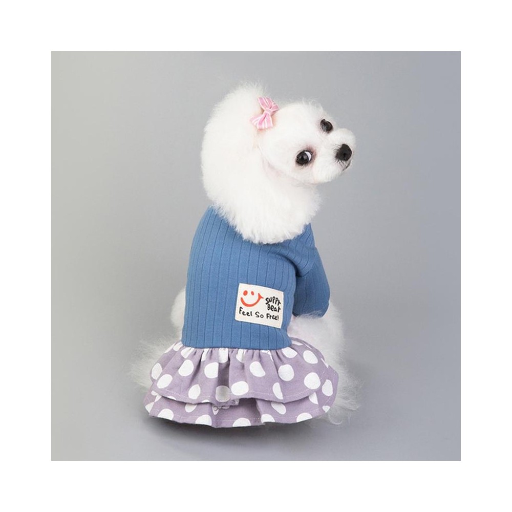 Pet Dog Costume Skirt Spring and Summer Smiley Polka Dot Dress, Size:S(Blue)