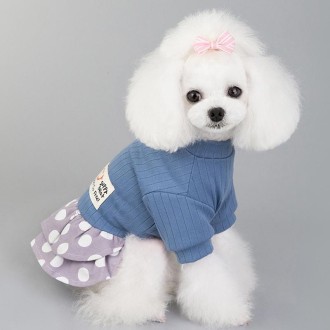 Pet Dog Costume Skirt Spring and Summer Smiley Polka Dot Dress, Size:S(Blue)