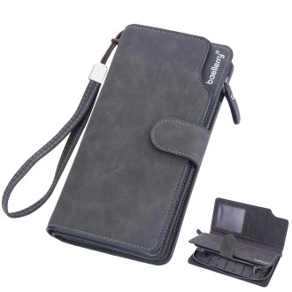 Baellerry Matte Leather Multi-card Slot Men Clutch Bag Zip Buckle Vintage Wallet(Black)