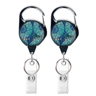 2pcs  65cm Retractable Pull Badge Reel Vintage Compass Map Name Tag Card Badge Holder(Blue Mandala)