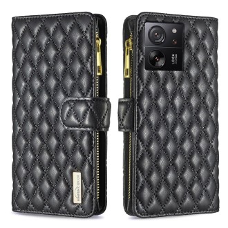 For Xiaomi 13T / 13T Pro / Redmi K60 Ultra Diamond Lattice Zipper Wallet Leather Flip Phone Case(Black)