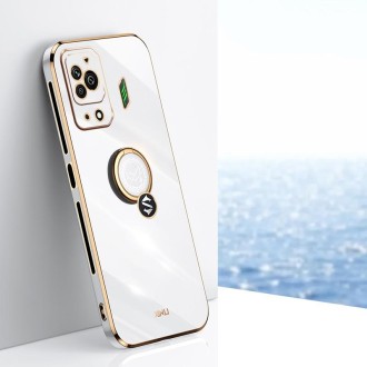 For Xiaomi Black Shark 5 Pro XINLI Straight Edge 6D Electroplate TPU Phone Case with Ring Holder(White)