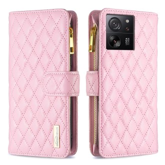 For Xiaomi 13T / 13T Pro / Redmi K60 Ultra Diamond Lattice Zipper Wallet Leather Flip Phone Case(Pink)