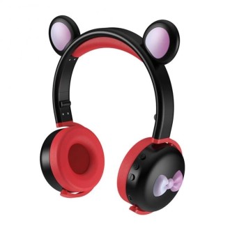 AEC BK7 Cute Bear Children Wireless Bluetooth Headset with LED Light(Black Red)