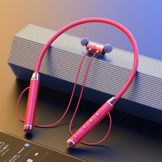 D08 Bluetooth 5.2 Sports Wireless Earphone Neck-mounted In-Ear Headset( Red)