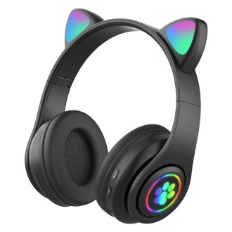 B39 Cat Ear Design LED Gradient Light Wireless Bluetooth Headset(Black)