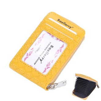 Baellerry Large Capacity Woven Organ Card Holder Thin Zipper Coin Purse(Yellow)