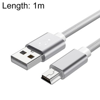 5 PCS Mini USB to USB A Woven Data / Charge Cable for MP3, Camera, Car DVR, Length:1m(Silver)