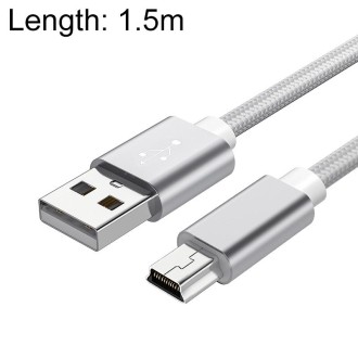 5 PCS Mini USB to USB A Woven Data / Charge Cable for MP3, Camera, Car DVR, Length:1.5m(Silver)