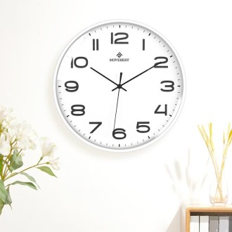 MOVEBEST 12 Inch Living Room Wall Clock Home Plastic Watch, Style: G2001 White Surface White Frame