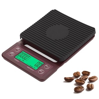 Hand Punch Coffee Scales Timing Electronic Timer Scale Kitchen Scales, Model:3kg/0.1g(Wine Red)