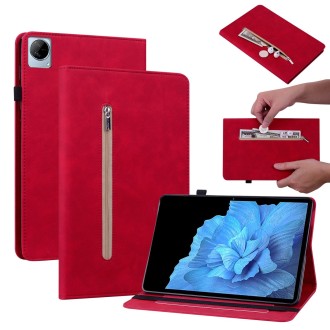 For vivo Pad 11 2022 Skin Feel Solid Color Zipper Leather Tablet Case(Red)