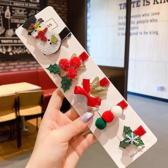 5pcs /Set Christmas Hairpin Set Snowman Bow Duckbill Clip Children Cute Hair Accessories, Style: NO.1 Snowman