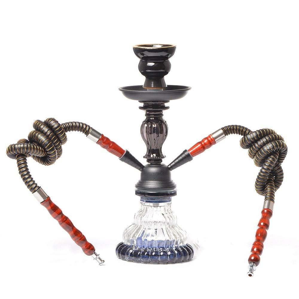 21-1011 Glass Double Pipe Hookah Set (Black)