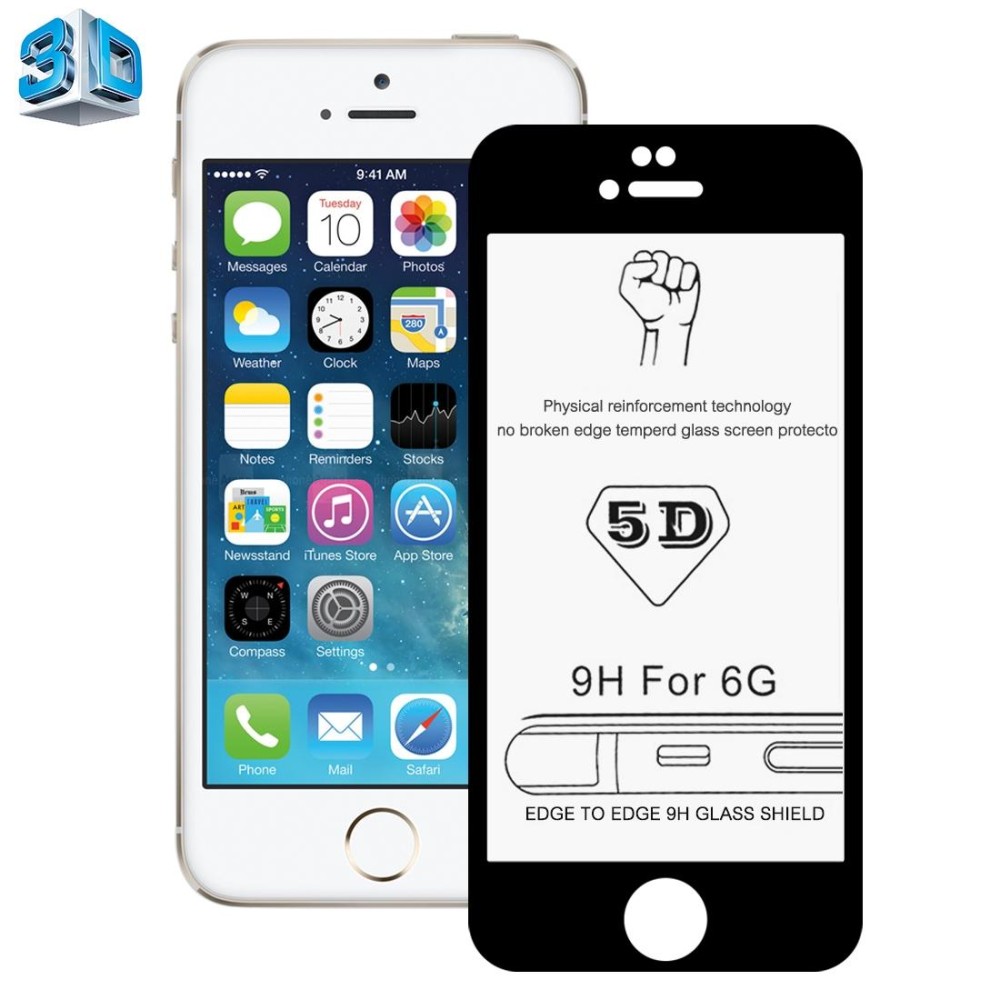 5D Full Glue Full Screen Tempered Glass Screen Film for iPhone 6 & 6s(Black)