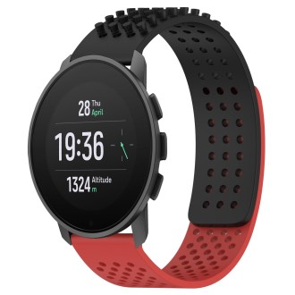 For SUUNTO 9 Peak Pro 22mm Holes Breathable 3D Dots Silicone Watch Band(Black+Red)