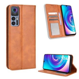 For TCL 30 5G / 30+ Magnetic Buckle Retro Texture Leather Phone Case(Brown)