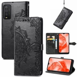 For TCL 205 Mandala Flower Embossed Horizontal Flip Leather Phone Case(Black)