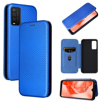 For TCL 205 Carbon Fiber Texture Horizontal Flip Leather Phone Case(Blue)