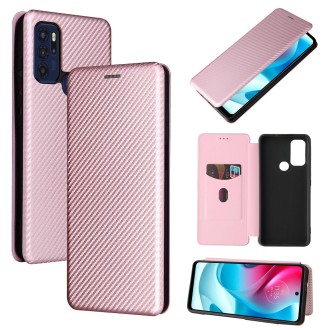 For Motorola Moto G60S Carbon Fiber Texture Leather Phone Case with Card Slot(Pink)