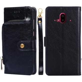 For Fujitsu Arrows F-52B Zipper Bag Leather Phone Case(Black)