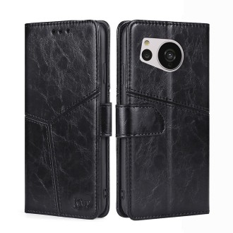 For Sharp Aquos Sense7 Geometric Stitching Leather Phone Case(Black)