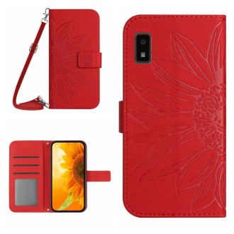 For Sharp Aquos Wish Skin Feel Sun Flower Pattern Flip Leather Phone Case with Lanyard(Red)