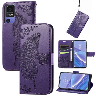 For TCL 40 SE Butterfly Love Flower Embossed Leather Phone Case(Purple)