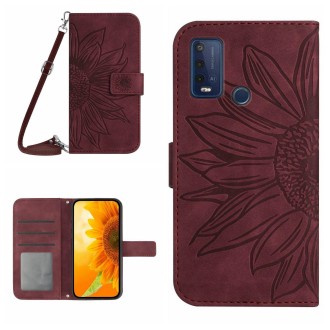 For Wiko Power U30 Skin Feel Sun Flower Pattern Flip Leather Phone Case with Lanyard(Wine Red)