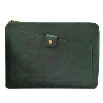 Universal Genuine Leather Business Zipper Laptop Tablet Bag For 13 inch and Below(Green)