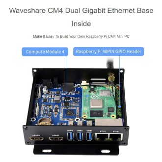 Waveshare Dual Gigabit Ethernet Mini-Computer with Metal Case & Cooling Fan for Raspberry Pi CM4(US Plug)