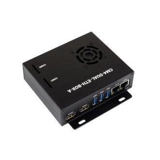 Waveshare Dual Gigabit Ethernet Mini-Computer with Metal Case & Cooling Fan for Raspberry Pi CM4(US Plug)