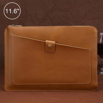 11.6 inch Genuine Leather Zipper Laptop Tablet Bag, For Macbook, Samsung, Lenovo, Sony, DELL Alienware, CHUWI, ASUS, HP 11.6 inc