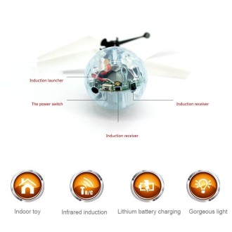 Mini Fun Kids Toy Suspended Crystal Ball Sensing Aircraft Hand Induction Flying Aircraft with Colorful LED Light, without Remote