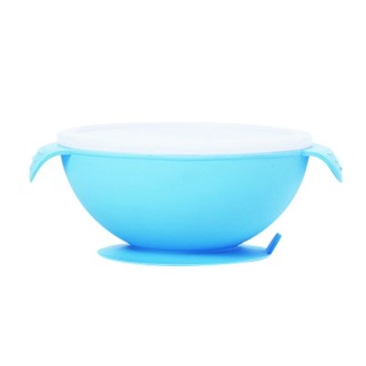 Food Grade Silicone Anti-fall Anti-slip Baby Food Supplement Bowl Suction Cup Bowl(Haze Blue)