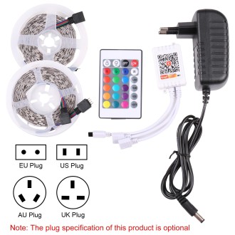 2pcs Bare Board 5050 SMD RGB LED Rope Light, 30 LED/m, Length: 5m, 12V 2A 100-240V, with 24 Keys Doodle Controller (EU Plug)